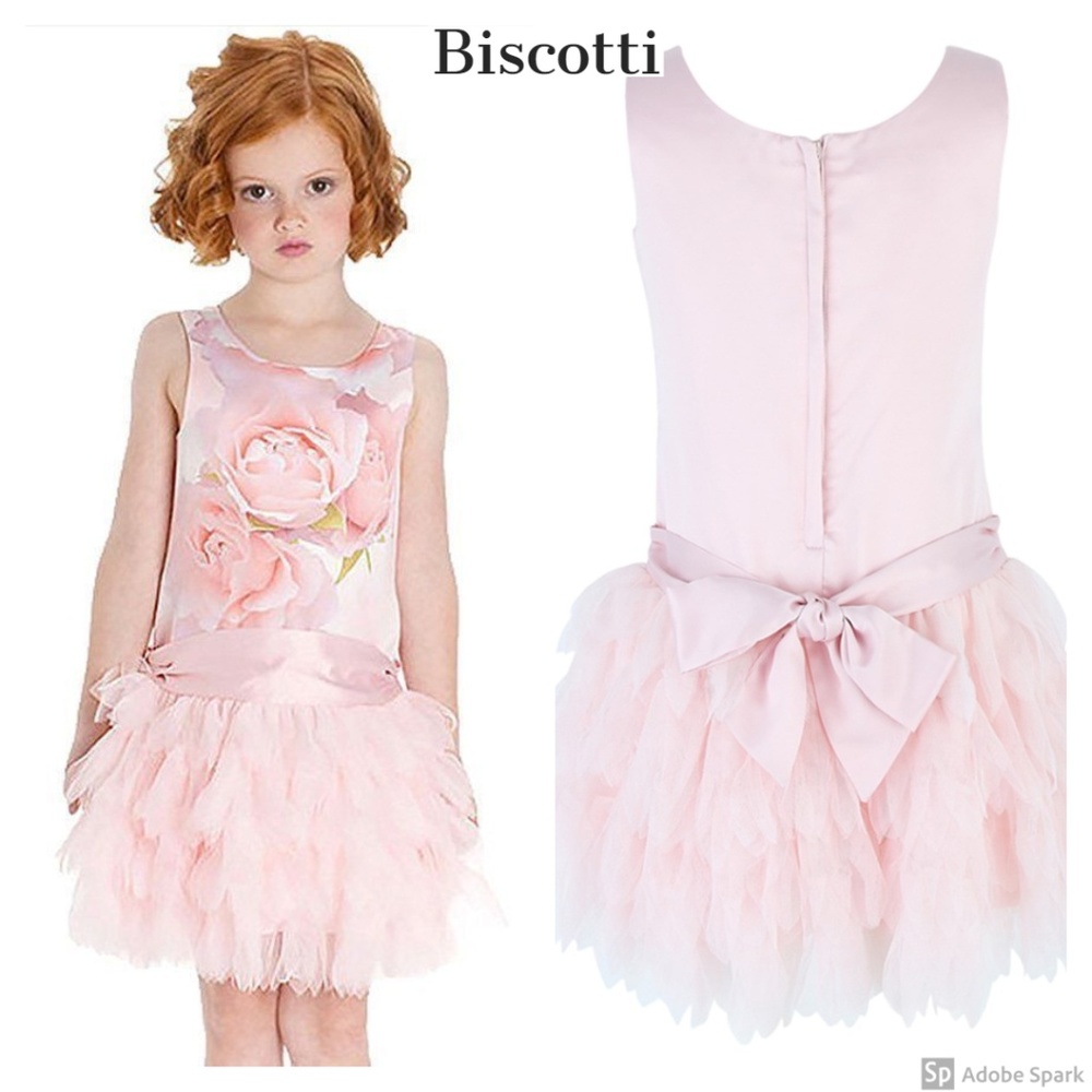 Biscotti Girls Petal Mesh Tutu Dress Coral Rose Floral Tulle Size 12 NWT Party